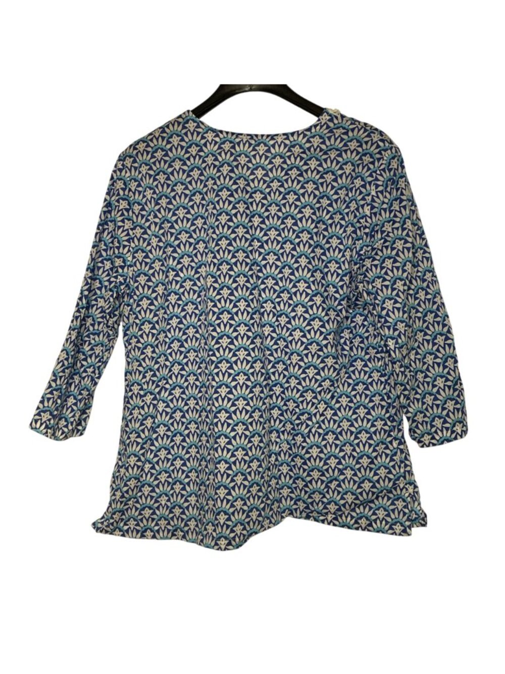 Talbots Geometric Bauble Neckline Cotton Top Blue Sz LG PETITE Resort - Picture 2 of 7